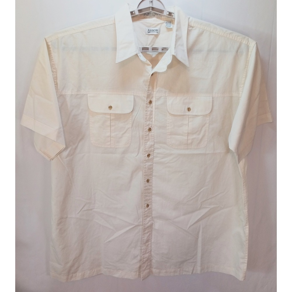 Arrow Men's Short Sleeve Casual Camp Style Shirt, 3X, Cream